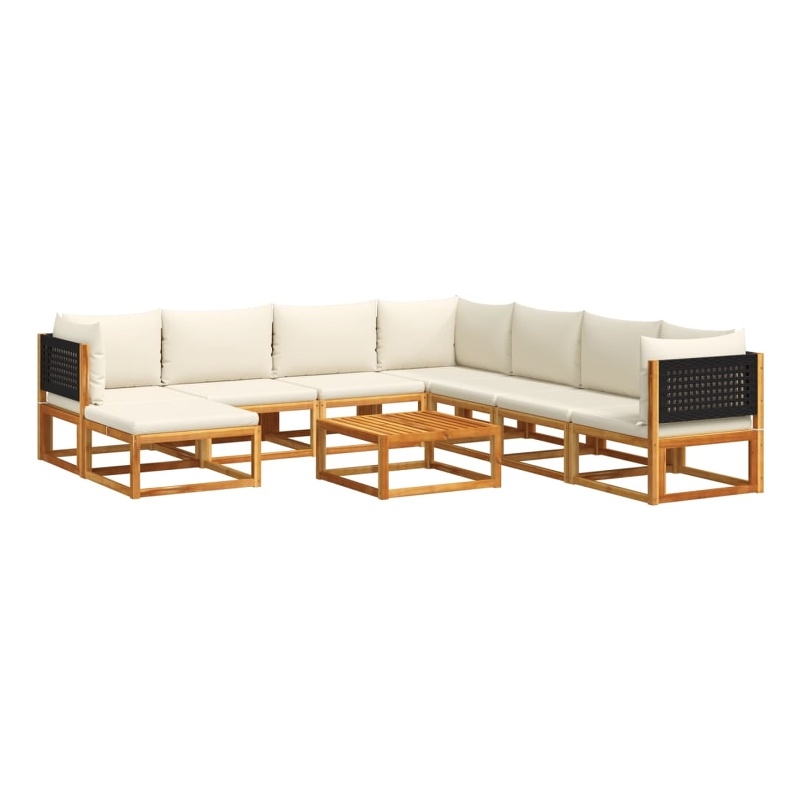 vidaXL 9 Piece Solid Acacia Wood Large Sofa Set in Black