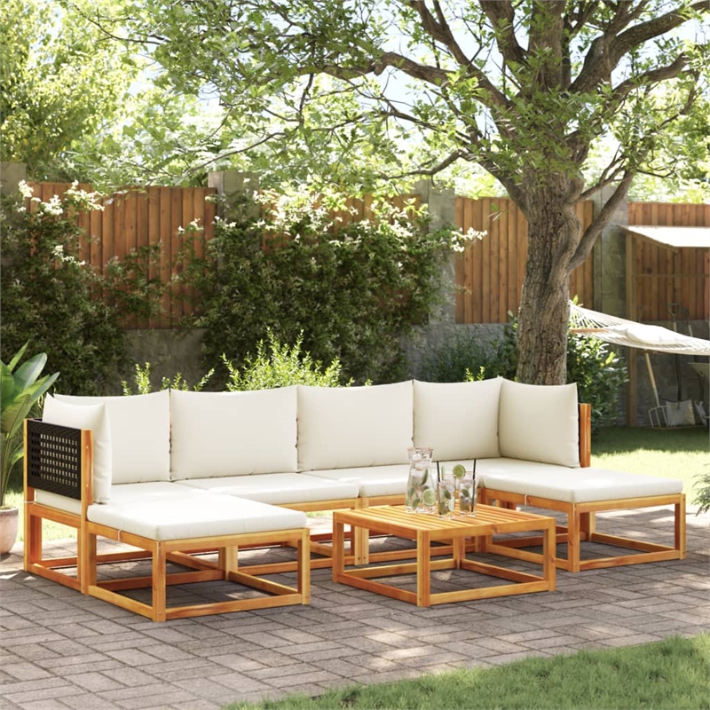 vidaXL 7 Piece Solid Acacia Wood Sofa Set in Black/White/Cream