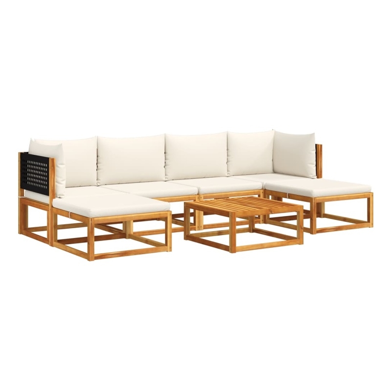 vidaXL 7 Piece Solid Acacia Wood Sofa Set in Black/White/Cream