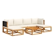 vidaXL 7 Piece Solid Acacia Wood Sofa Set in Black/White/Cream