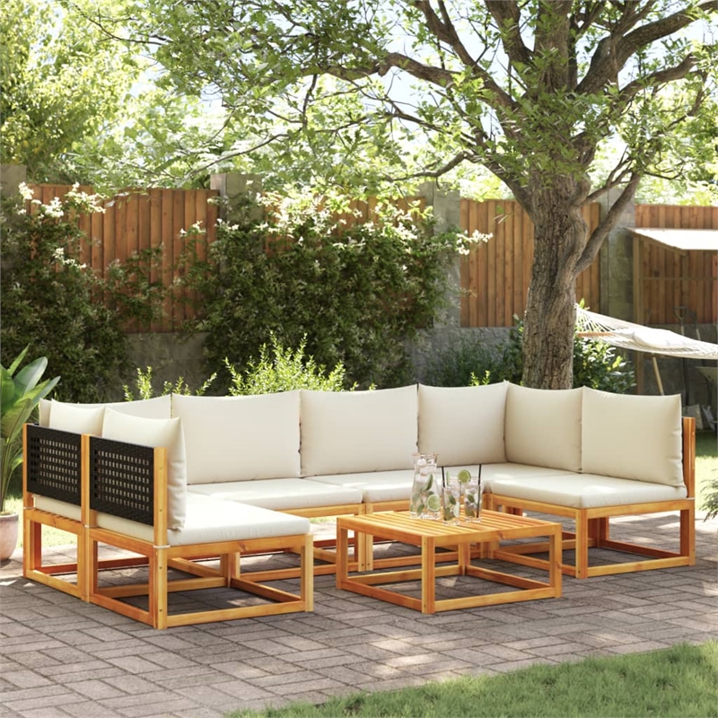 vidaXL 7 Piece Solid Acacia Wood Sofa Set in Black