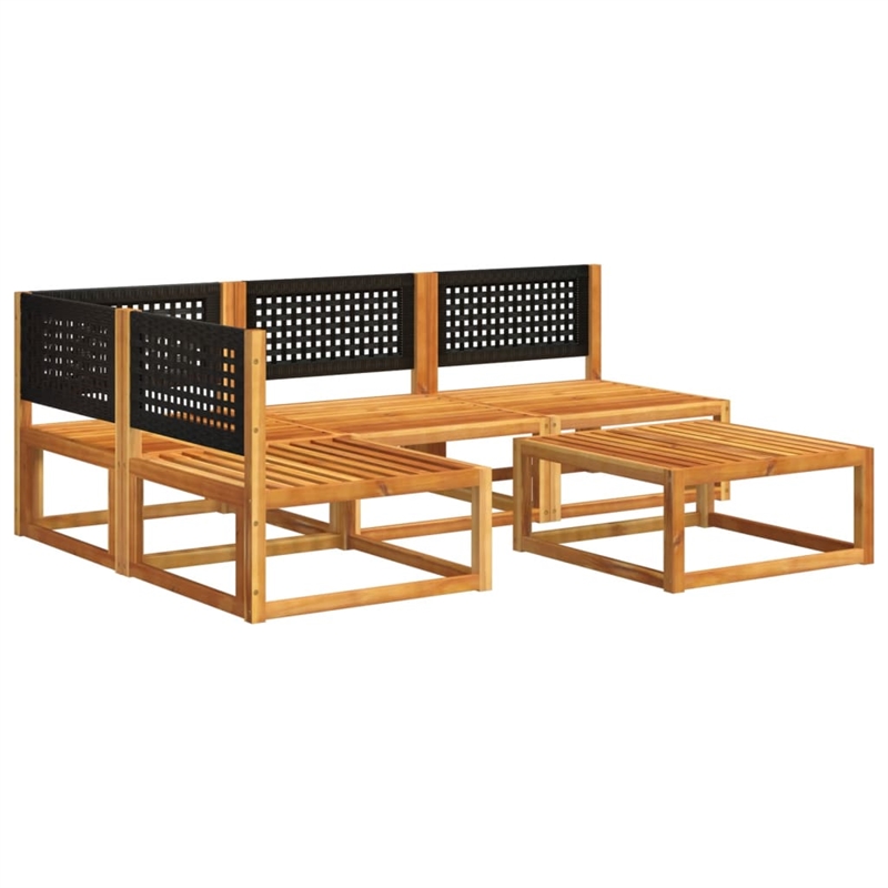 vidaXL Solid Acacia Wood Sofa Set in Black/White/Cream/Natural