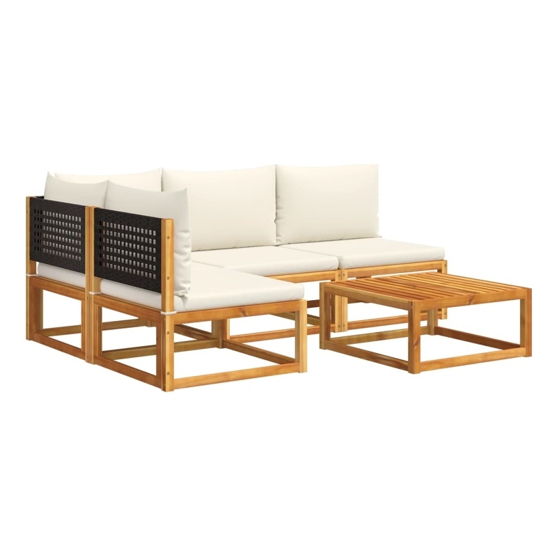 vidaXL Solid Acacia Wood Sofa Set in Black/White/Cream/Natural