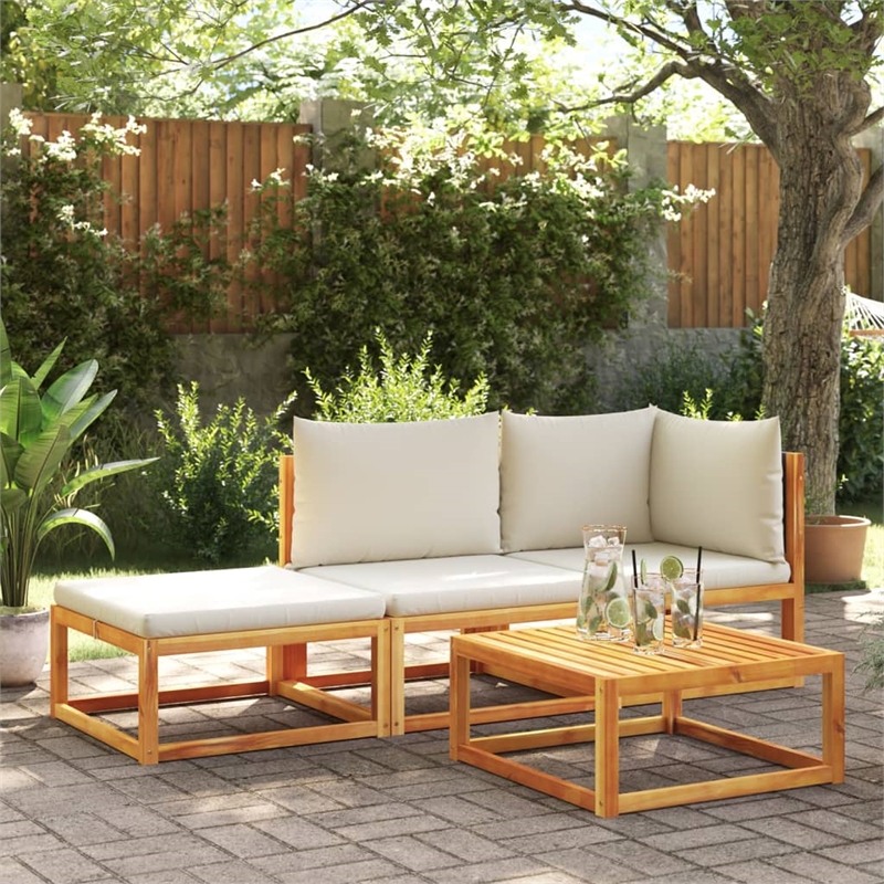 vidaXL 3 Piece Solid Acacia Wood Sofa Set in Black/White/Cream