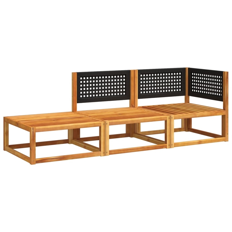 vidaXL 3 Piece Solid Acacia Wood Sofa Set in Black/White/Cream