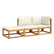 vidaXL 3 Piece Solid Acacia Wood Sofa Set in Black/White/Cream