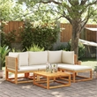 vidaXL 5 Piece Solid Acacia Wood Small Sofa Set in White/Cream/Beige