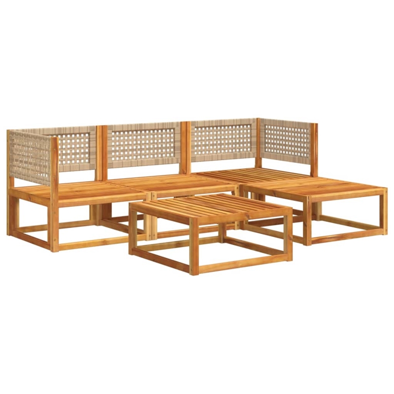vidaXL 5 Piece Solid Acacia Wood Small Sofa Set in White/Cream/Beige