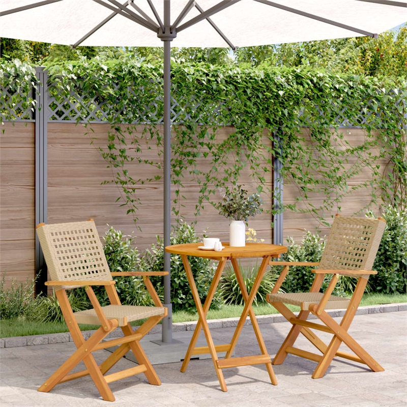 vidaXL 3 Piece Solid Acacia Wood Small Bistro Set in Brown/Beige