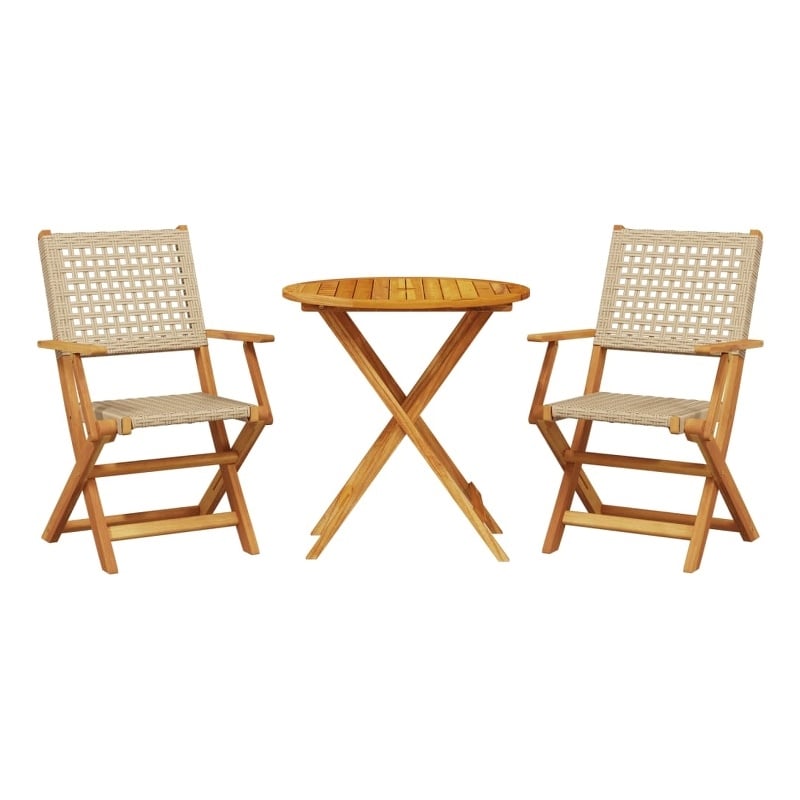 vidaXL 3 Piece Solid Acacia Wood Small Bistro Set in Brown/Beige