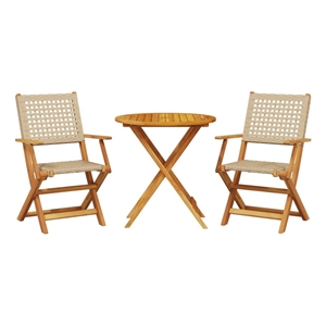 vidaXL 3 Piece Solid Acacia Wood Small Bistro Set in Brown/Beige