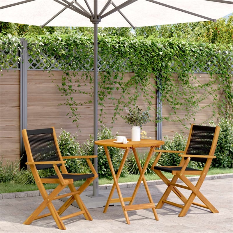 vidaXL Solid Acacia Wood Small Bistro Set in Black