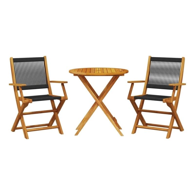 vidaXL Solid Acacia Wood Small Bistro Set in Black