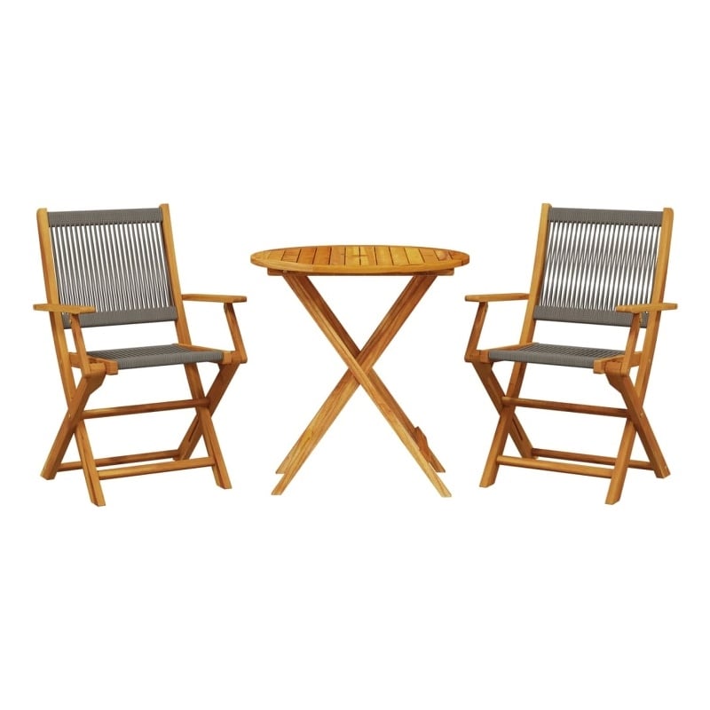 vidaXL Solid Acacia Wood Bistro Set in Gray/Natural