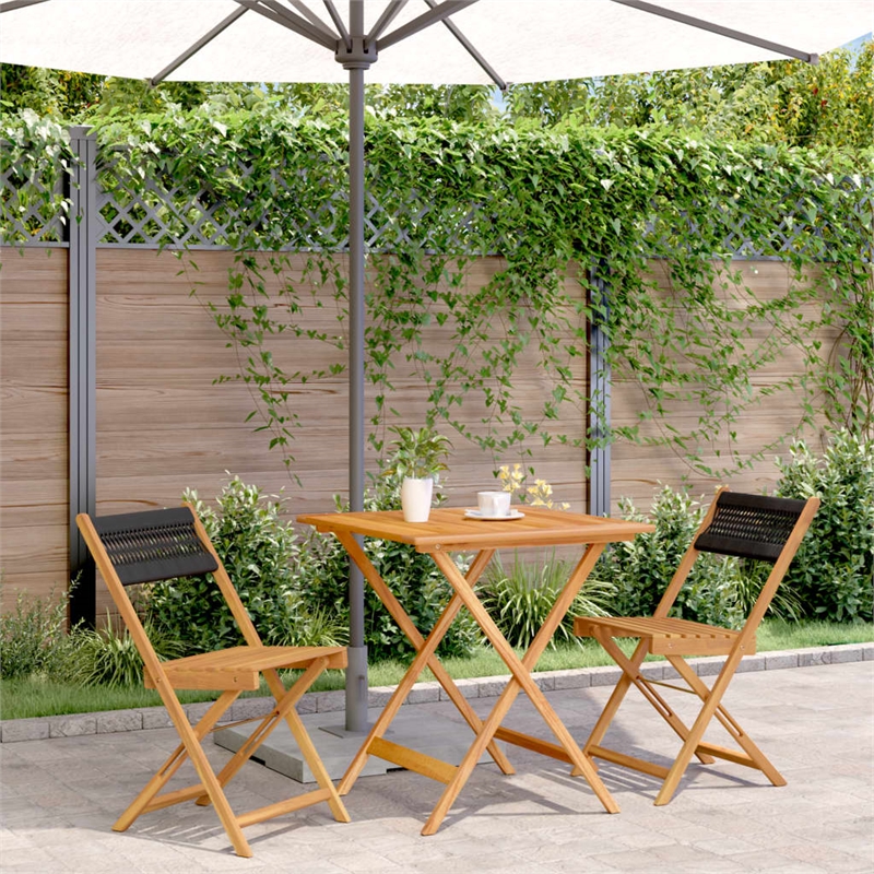 vidaXL 3 Piece Solid Acacia Wood Bistro Set in Black