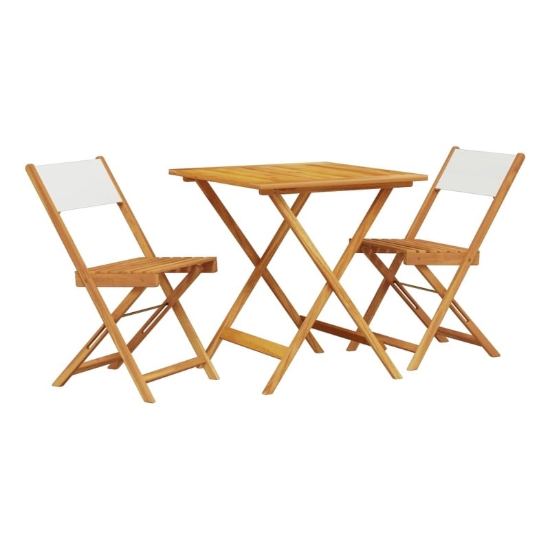 vidaXL Solid Acacia Wood Small Bistro Set in White/Cream