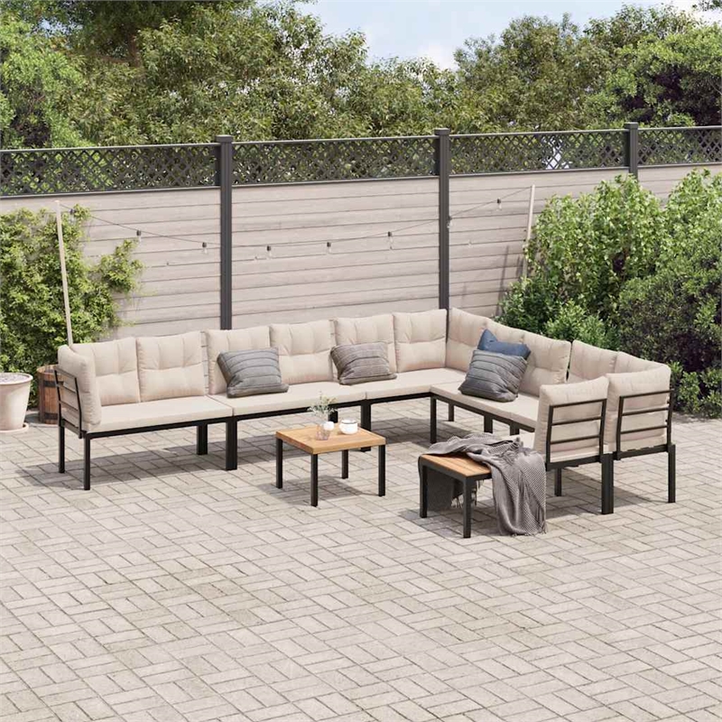 vidaXL 7 Piece Steel Sofa Set in Black/Brown/Taupe