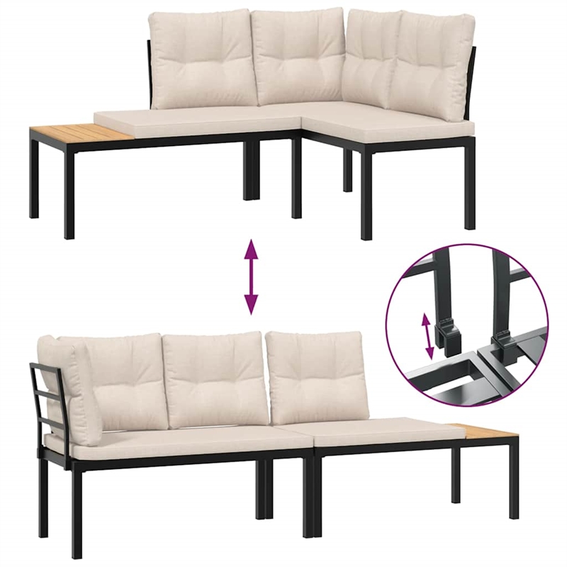 vidaXL 7 Piece Steel Sofa Set in Black/Brown/Taupe