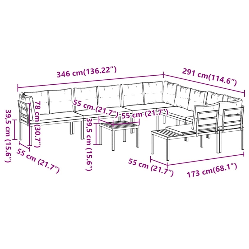 vidaXL 7 Piece Steel Sofa Set in Black/Brown/Taupe