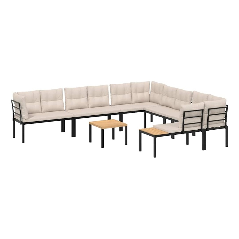 vidaXL 7 Piece Steel Sofa Set in Black/Brown/Taupe
