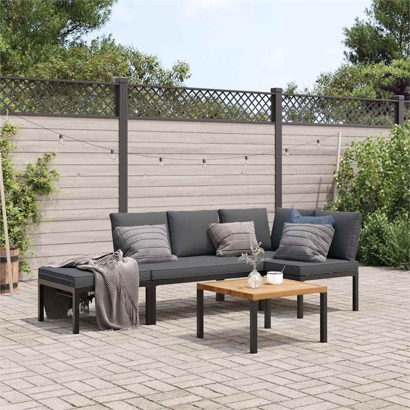 vidaXL 4 Piece Aluminum Sofa Set in Black/Brown/Anthracite