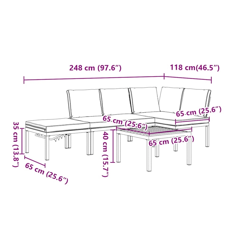 vidaXL 4 Piece Aluminum Sofa Set in Black/Brown/Anthracite