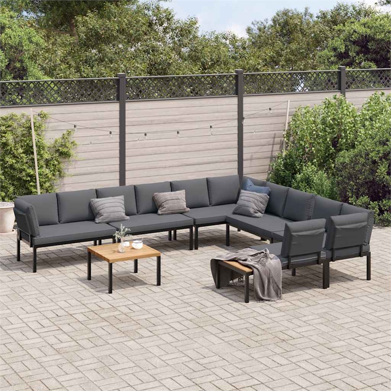 vidaXL 7 Piece Aluminum Patio Sofa Set in Black/Brown/Anthracite