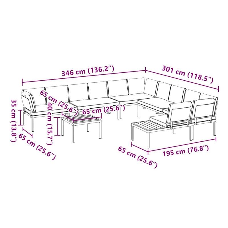 vidaXL 7 Piece Aluminum Patio Sofa Set in Black/Brown/Anthracite