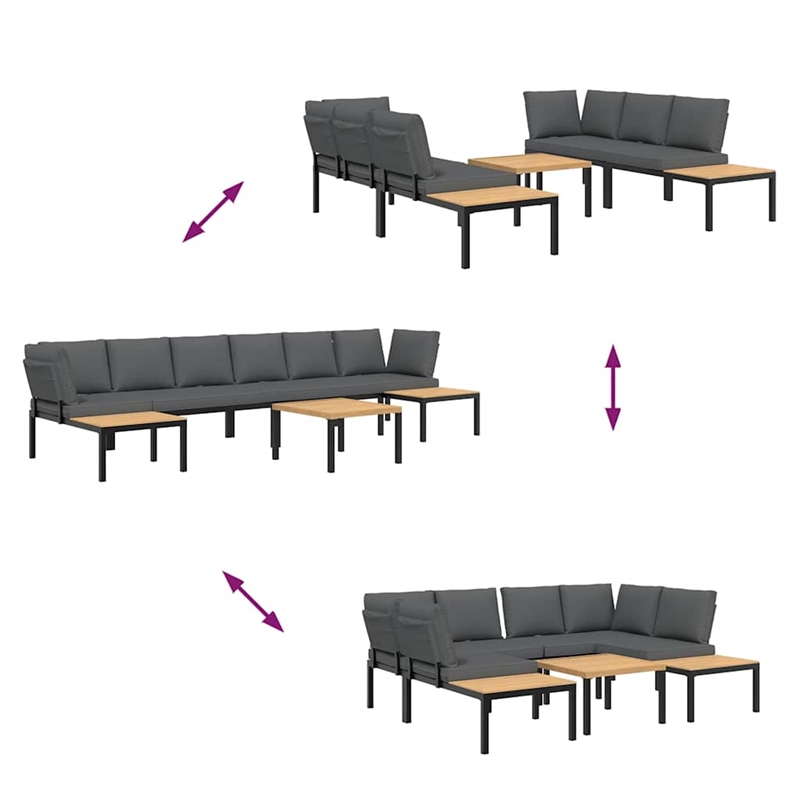 vidaXL 5 Piece Aluminum Sofa Set in Black/Anthracite