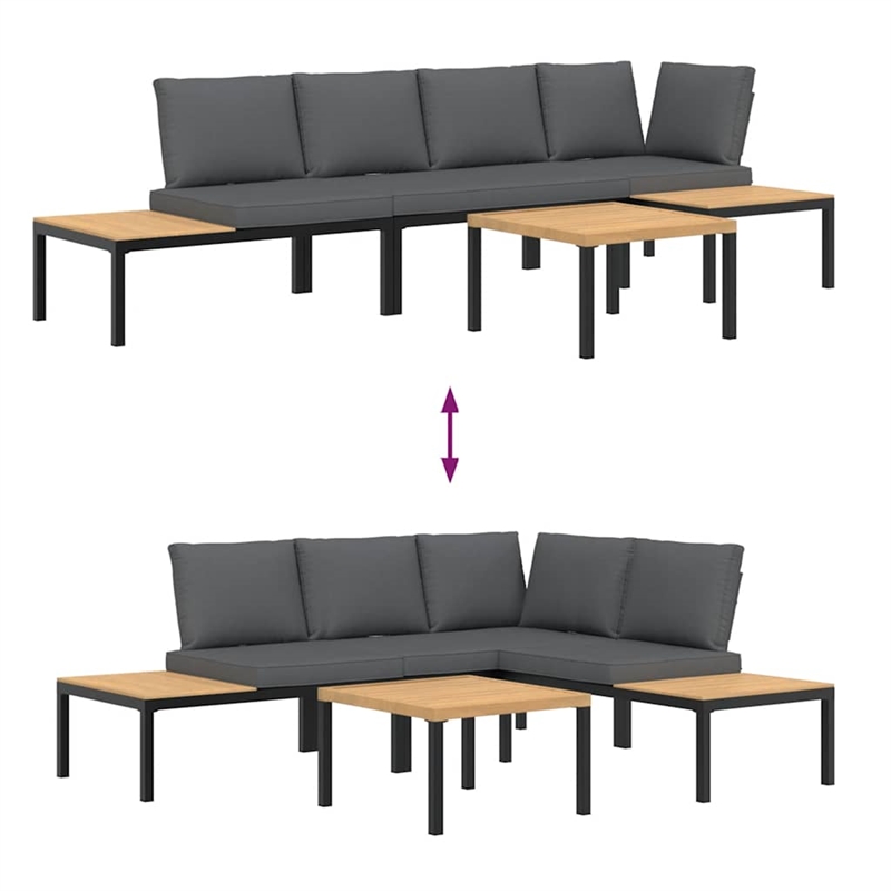 vidaXL 4 Piece Aluminum Sofa Set in Black/Brown/Anthracite