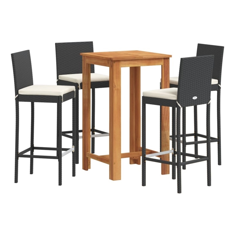 vidaXL 5 Piece Solid Acacia Wood Medium Bar Set in Black