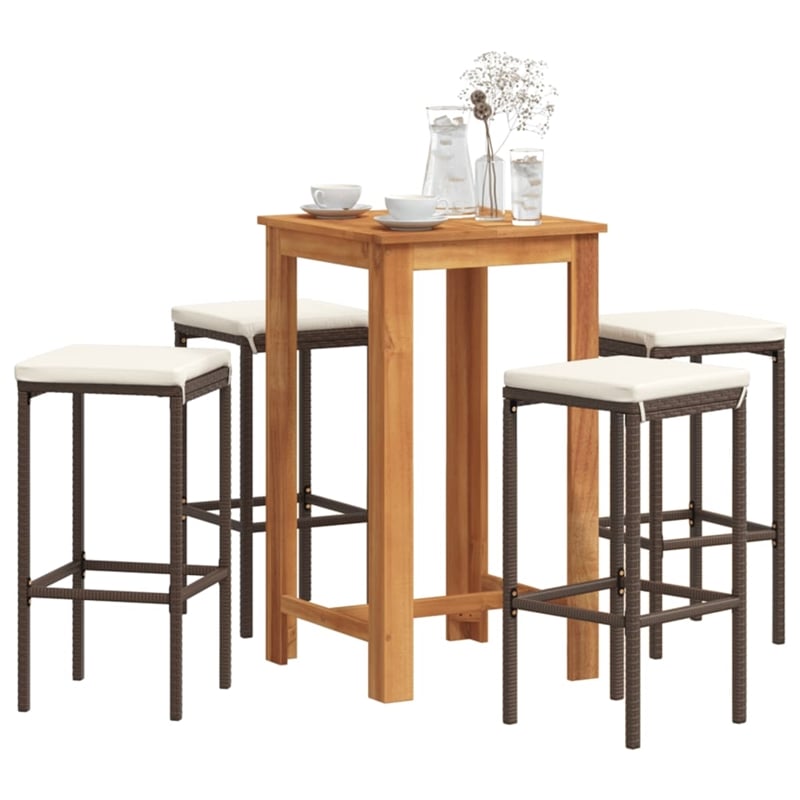 vidaXL 5 Piece Solid Acacia Wood Bar Set in Brown/Cream