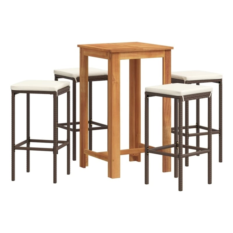 vidaXL 5 Piece Solid Acacia Wood Bar Set in Brown/Cream