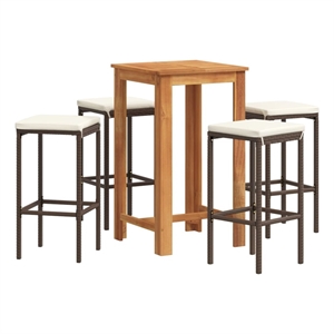 vidaXL 5 Piece Solid Acacia Wood Bar Set in Brown/Cream