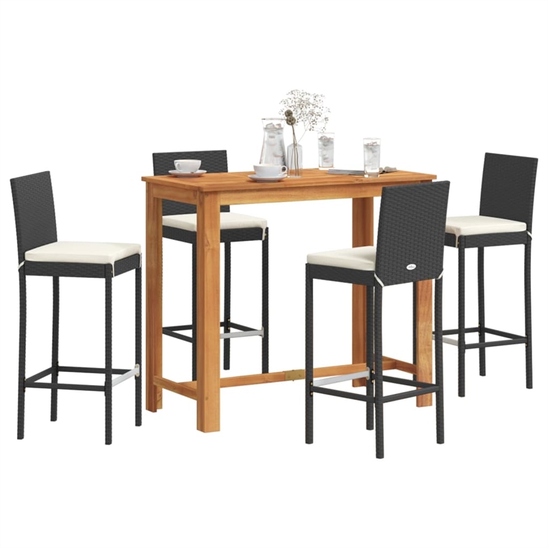 vidaXL 5 Piece Solid Acacia Wood Bar Set in Black/White/Cream