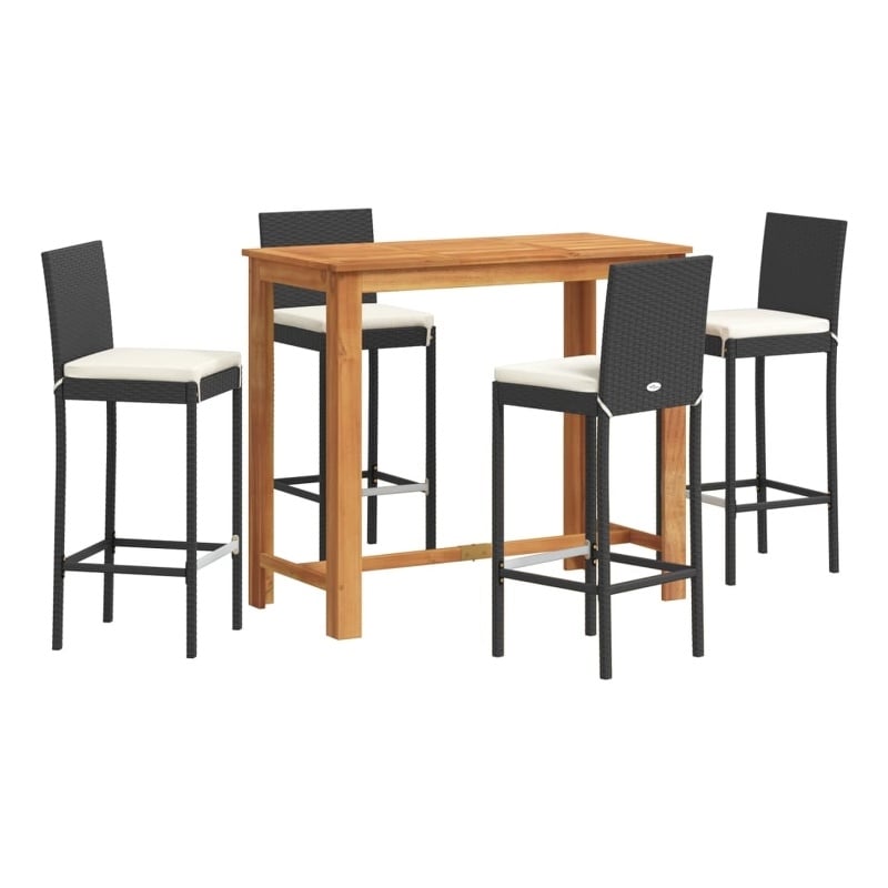 vidaXL 5 Piece Solid Acacia Wood Bar Set in Black/White/Cream