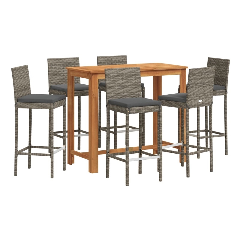 vidaXL 7 Piece Solid Acacia Wood Bar Set in Gray/Anthracite