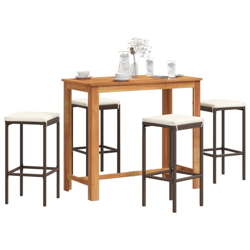 vidaXL 5 Piece Solid Acacia Wood Large Bar Set in White/Brown/Cream
