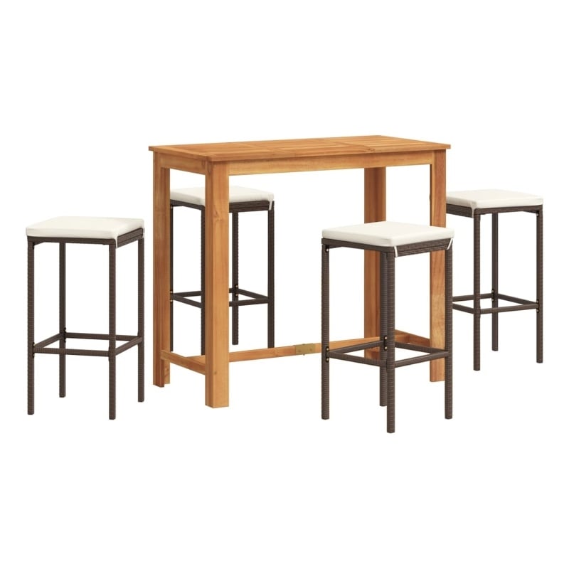 vidaXL 5 Piece Solid Acacia Wood Large Bar Set in White/Brown/Cream
