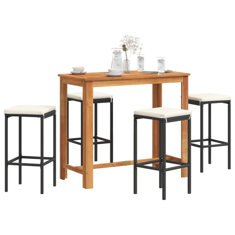vidaXL 5 Piece Solid Acacia Wood Bar Set in Black/White/Cream