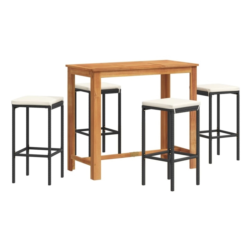 vidaXL 5 Piece Solid Acacia Wood Bar Set in Black/White/Cream