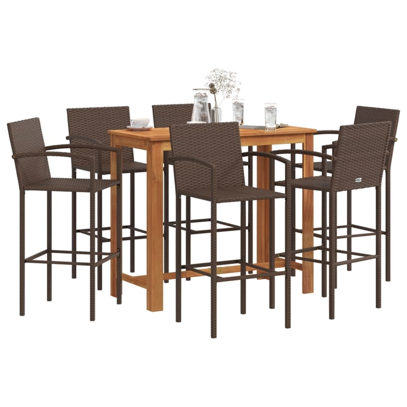 vidaXL 7 Piece Solid Acacia Wood Medium Bar Set in Brown