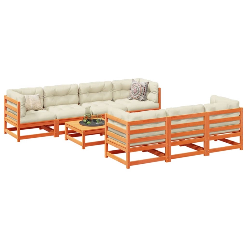 vidaXL 8 Piece Wood Small Patio Sofa Set in White/Brown/Cream