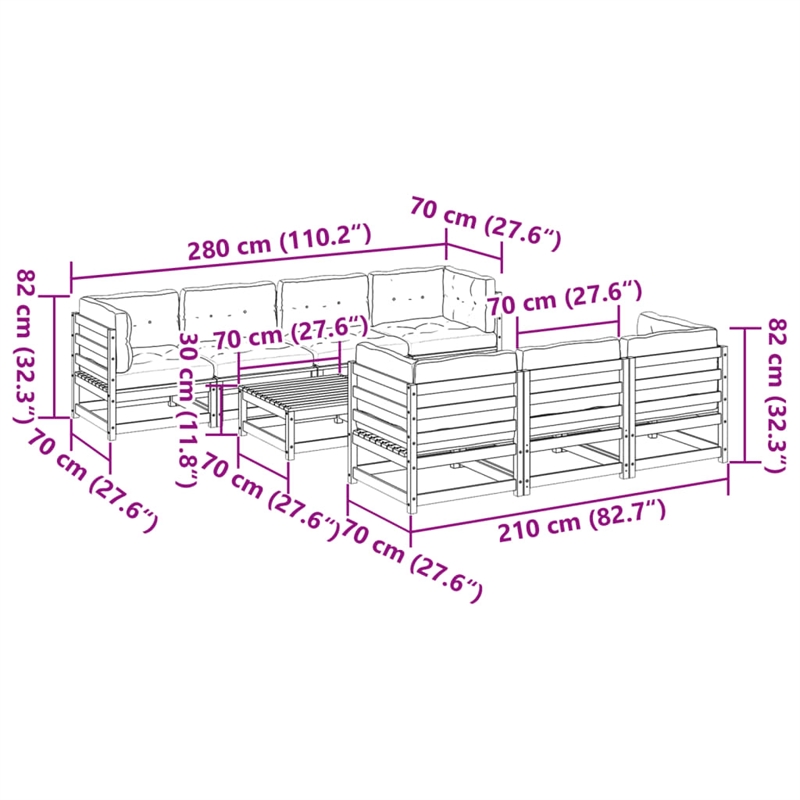 vidaXL 8 Piece Wood Small Patio Sofa Set in White/Brown/Cream
