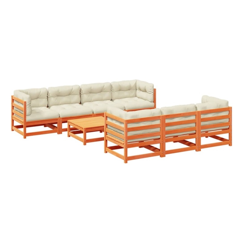 vidaXL 8 Piece Wood Small Patio Sofa Set in White/Brown/Cream