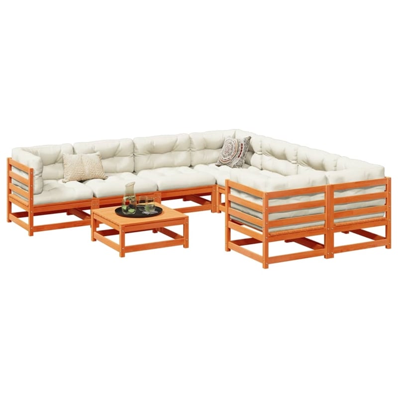 vidaXL 9 Piece Wood Large Sofa Set in White/Brown/Cream