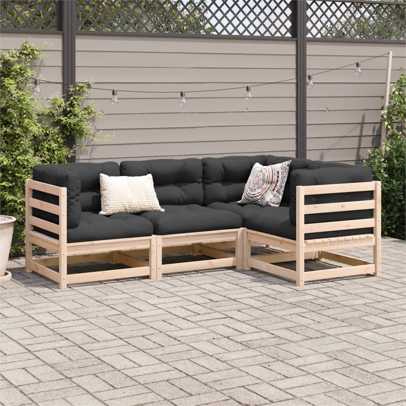 vidaXL 4 Piece Wood Patio Sofa Set in Anthracite/Natural