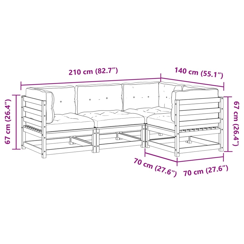 vidaXL 4 Piece Wood Patio Sofa Set in Anthracite/Natural
