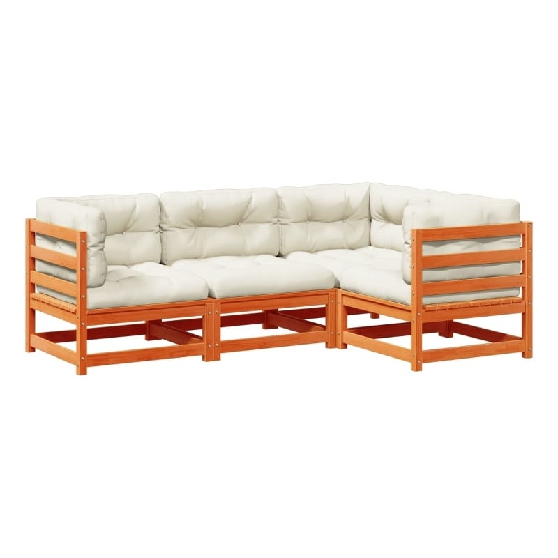 vidaXL 4 Piece Wood Patio Sofa Set in Brown/Cream