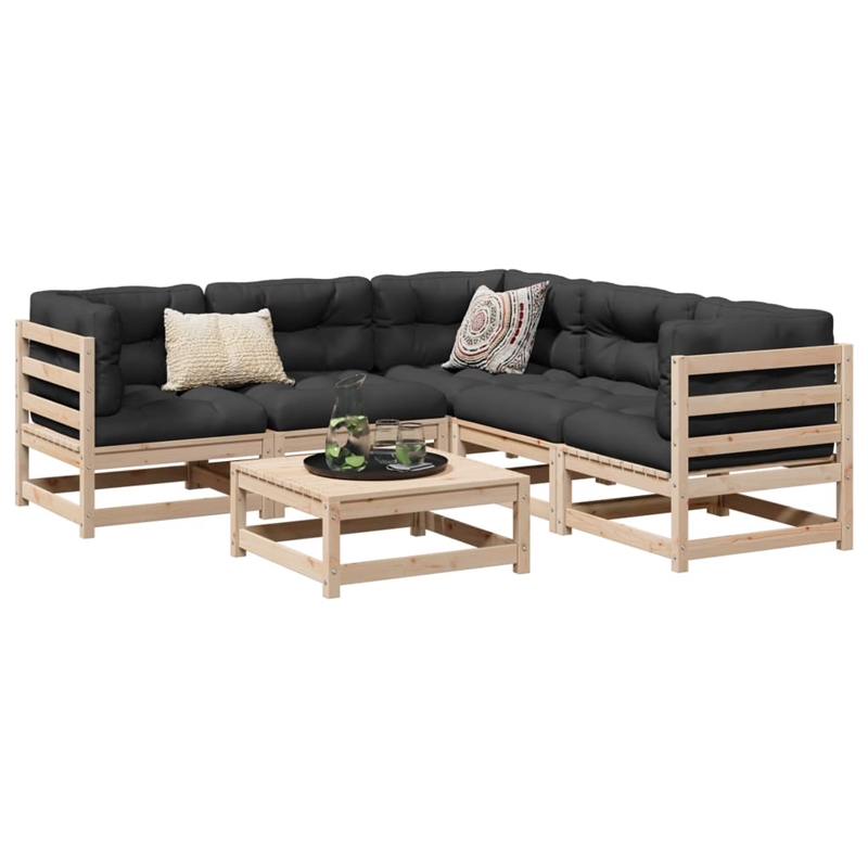 vidaXL 6 Piece Wood Sofa Set in Natural